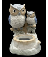 Colonial Candle Mother Baby Owls Votive Candle Holder Ceramic Blue Woodl... - $283.01 MXN