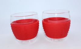 Bodum Pavina Glass Coffee Tea Mug Cup 12 oz Clear Red Silicone Holder Set of 2 - £35.05 GBP