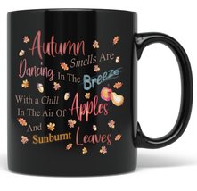 PixiDoodle Poem Autumn Coffee Mug - Thanksgiving Apple Fall Leaves (11 oz, Black - £20.88 GBP+