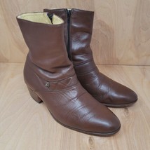 Moreno Romero Women&#39;s Ankle Boots Size 8 Brown Leather Cuban Heel Side Zip - $38.87
