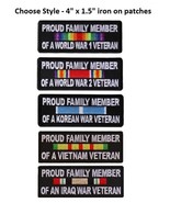 Choose Style PROUD FAMILY MEMBER of a War Veteran 4&quot; x 1.5&quot; iron on patc... - £4.56 GBP