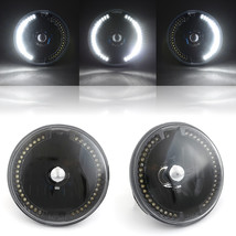 7&quot; Halogen White LED Halo Turn Signal Crystal Black Headlight H4 Light Pair - £46.98 GBP