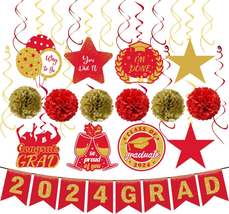 Graduation Party Decorations 2024 Red Pre-Assembled Hanging Swirls 2024 GRAD Ban - £11.25 GBP