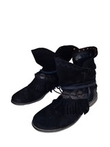 Musse &amp; Cloud Short Cowboy Boho Boot Women size 9 Black Suede - £23.98 GBP