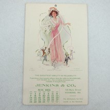 Calendar Postcard Edwardian Woman Queen of May Pole Dancing Antique 1911 RARE - £15.81 GBP