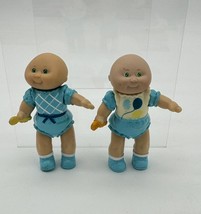 2 Cabbage Patch Kids Figures 1984 Baby Bald Yellow Spoons Blue Outfits 3.5” - $9.50