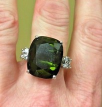 New Estate 21ct green Tourmaline Diamond 14k white gold engagement ring Sz 6-6.5 - £7,871.70 GBP