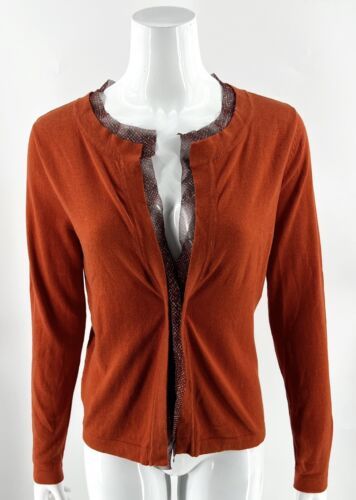 Primary image for New York & Co Cardigan Sweater M Burnt Orange Chiffon Trim Hook Eye Closure NEW