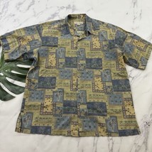 Tori Richard Mens Block Print Hawaiian Shirt Size XL Tan Blue Palms Beac... - $29.69