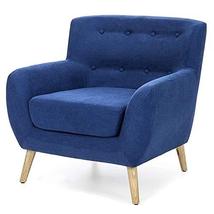 Blue Linen Upholstered Armchair with Mid-Century Modern Style Wood Legs ... - £211.36 GBP
