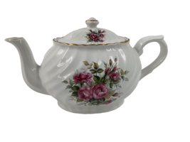 Vtg Arthur Wood and Son Staffordshire England Teapot #6249 Pink Roses Gold Trim - £22.33 GBP