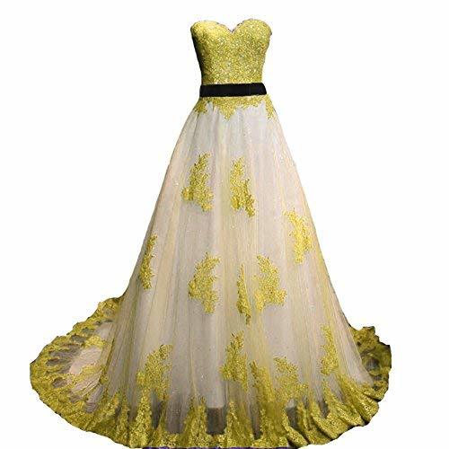 Vintage Gold Lace Long A Line Sweetheart White Prom Dress Wedding Gown US 4
