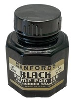 Sanfords Stamp Pad Black Ink Bottle 580 Almost Full 2 Oz Vintage  - £17.50 GBP