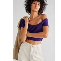 New Free People Cashmere Baby Tee $128 X-LARGE Petunia  - £60.62 GBP