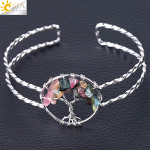 CSJA New Chakra Natural Gravel Tree of Life Silver Color Open Bangle Copper Adju - £9.59 GBP