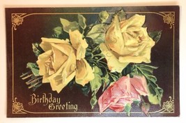 1909 Birthday Greeting Postcard, Antique, Edwardian-Era Postcard Roses, Embossed - $30.00