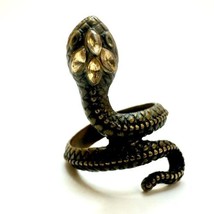 Men’s Snake Ring Size 8 Bangle Jeweled Eyes Bronze Color Textured Unique  - £9.53 GBP