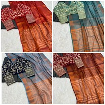 Premium Khadi Linen Tissue Saree With Weave Zari All Over Saree, Ready to wear B - £71.40 GBP