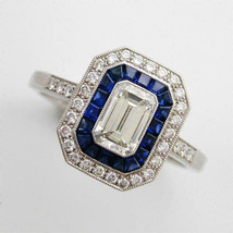 Halo Engagement Ring 2.80Ct Emerald Cut Simulated Diamond 14k White Gold Size 7 - £217.18 GBP