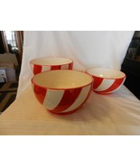 Set of 3 Hand Made Ceramic Nesting Bowls, Red &amp; White Spiral Design - $71.25