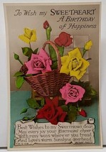 Real Photo Beautiful Flower Basket Hand Colored Sweetheart Birthday Postcard H16 - £7.15 GBP