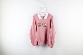 Vtg 90s Streetwear Womens Large Faded Cat Kitten Butterfly Collared Sweatshirt - £43.02 GBP