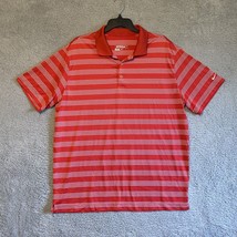 Nike Golf Shirt Mens XL Red Striped Dri Fit Short Sleeve Polo Stretch - £9.87 GBP