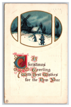 Christmas Greeting New Year Winter Landscape Windmill Embossed DB Postca... - $3.91