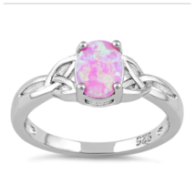 Authentic Pink Lab Opal Ring Size 8 Solid 925 Sterling Silver with Jewelry Case - £18.62 GBP