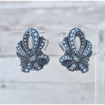 Vintage Clip On Earrings Stunning Statement Silver Tone, Black, Blue - $17.99