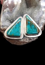 Vintage James Mason Navajo Sterling Silver Natural Blue Turquoise Earrings - £95.89 GBP