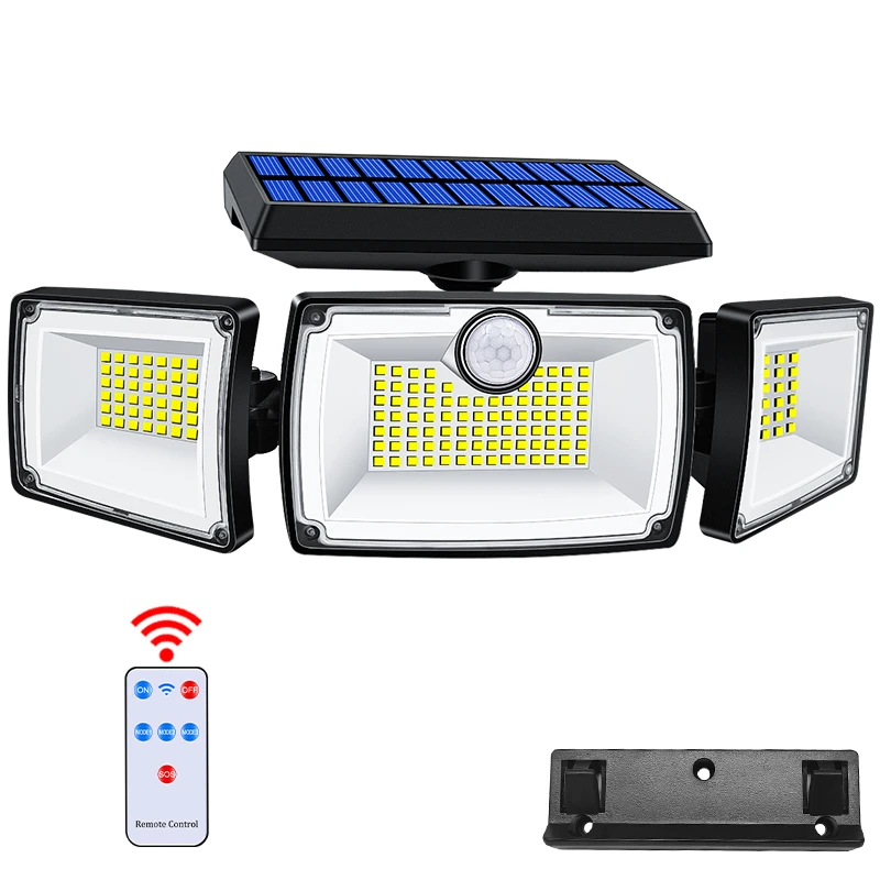 Security Solar Lights Outdoor 167 LED Adjustable 3 Heads with 3 Modes Wireless M - £198.11 GBP