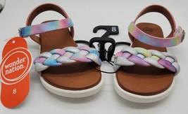 Wonder Nation Toddler Puff Braid Blue Pink Silver Ankle Strap Sandals Si... - £6.43 GBP