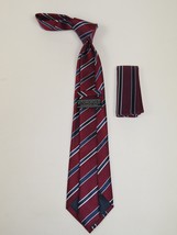 Men's Woven Tie Hankie Set J.Valintin Private Collection R87 Burgundy Stripe image 3