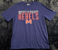 University of Mississippi M Rebels Russell T Shirt Men Medium Blue Knit Logo EUC - $17.49