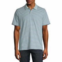 St. John&#39;s Bay Men&#39;s Short Sleeve Everyday Polo SMALL Aqua Navy Stripe NEW - £14.91 GBP