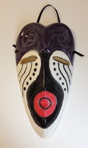 Tribal Face Mask Ram Horn Collectible Porcelain Wall Art Decor Signed JG  - $45.00