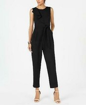 Jessica Howard Cascade-Ruffle Belted Jumpsuit, Size 12/Black - £31.45 GBP