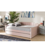Naresh Pink Velvet Fabric Upholstered Full Size Daybed w/Trundle - $1,271.17 CAD
