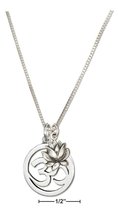 Necklace Sterling Silver 18&quot; Om or Ohm Symbol Necklace with Lotus Flower - £64.48 GBP+