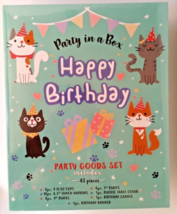 Cat Party Goods in a Box 43 pieces Banner Candle Plates Cups Napkins Tab... - $17.70