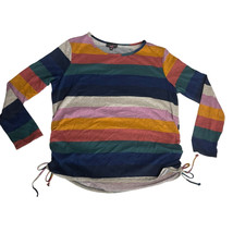 Discreet Colorblock Striped Top Plus Size 2X Drawstring Sides Long Sleev... - $211.55 MXN