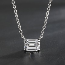 PANSYSEN Luxury Emerald Cut 6*8MM Lab Moissanite Diamond Pendent Necklaces Solid - £38.04 GBP