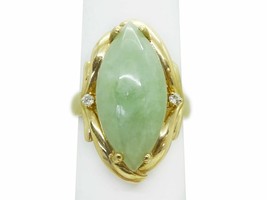 Estate 7.49ct Marquise Jade Cabochon Ring 14k Gold Size 6 - £566.17 GBP