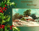 Winsch Back Embossed Christmas Greetings Cabin Scene UNP Vtg Postcard - $7.87