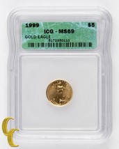 1999  1/10 Ounce $5 Gold American Eagle Graded MS-69 by ICG Gold Bullion - £325.12 GBP
