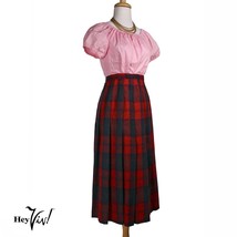 Vintage Red and Green Wool Plaid Pleated Pendleton Skirt Sz 14 W32 L31 - Hey Viv - £31.96 GBP