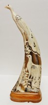 Vintage Bone Horn Sculpture Pheasant Bird Statue Figure Carved Glass Eyes 16.5&quot; - £93.49 GBP