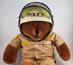 Bear City Police Officer Teddy Bear Plush Outfit Helmet 24&quot; Tall Vintage - £44.75 GBP