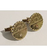Greenish Gold Tone Cufflinks Round Scalloped Edges Textured &amp; Smooth Cle... - £4.77 GBP